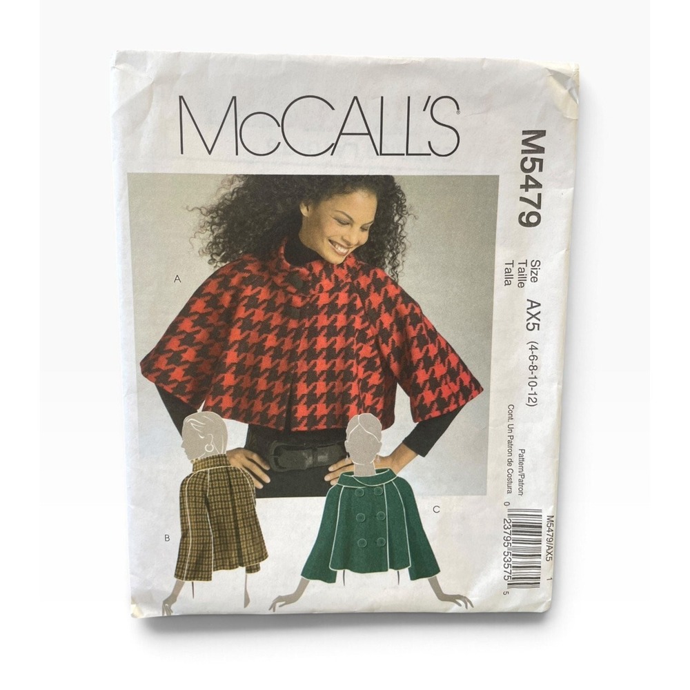 McCall's M5479 Misses Jacket Cape Bolero AX5 (4-6-8-10-12) 2000s Uncut FF